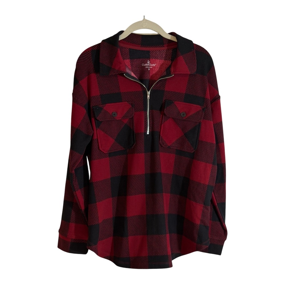 Cuddl Duds Quarter Zip Pullover Red S Women Buffalo Plaid Fleece Long Sleeve